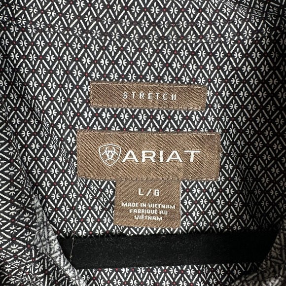 Ariat Shirt Mens Large Black White Red Geometric Long Sleeve Western Rodeo - Picture 3 of 10